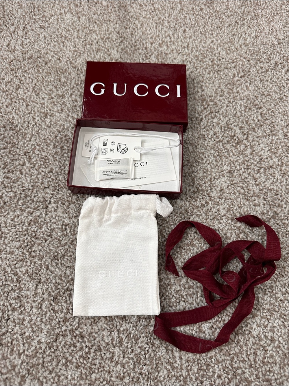 Gucci Burgundy Gift Box & Ribbon Set with White Dust Bag